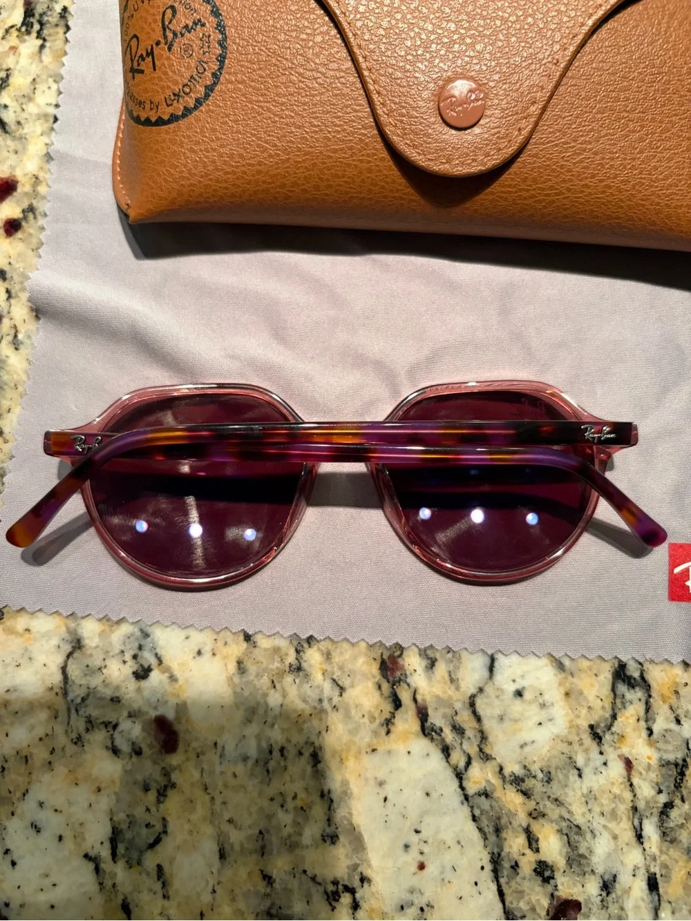 Ray-Ban Women’s Transparent Burgundy Round Sunglasses